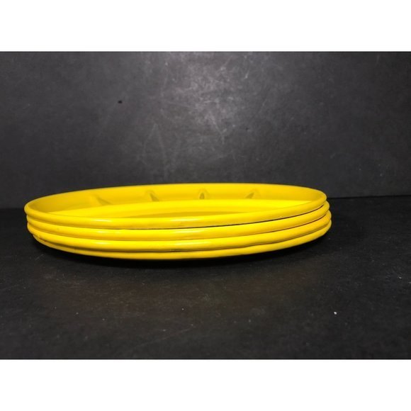 1 Vintage yellow MCM enamel divided dish Mid century modern metal fondue plate, - Picture 7 of 10